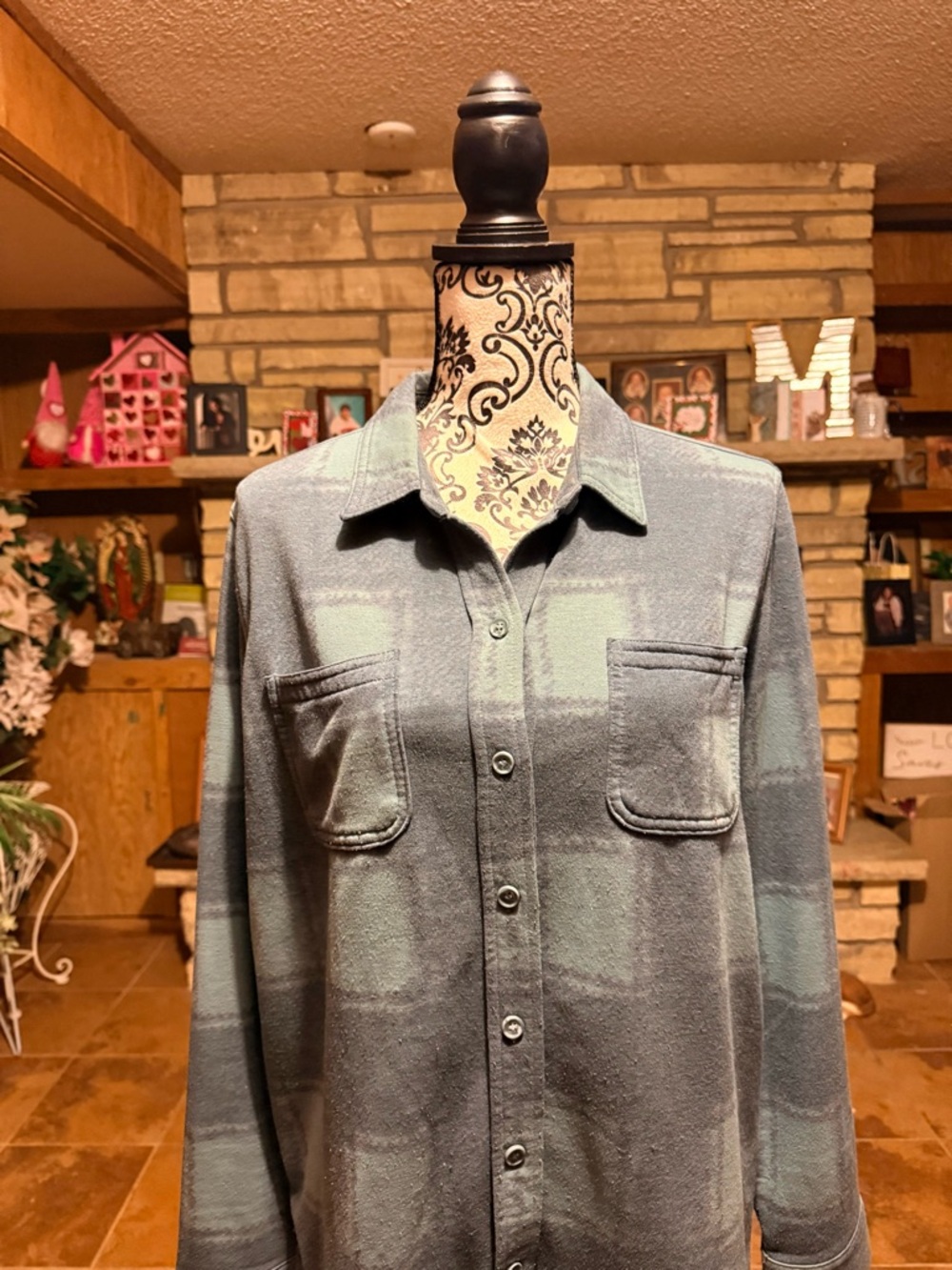 Women's Teal Plaid Button-Up Shirt